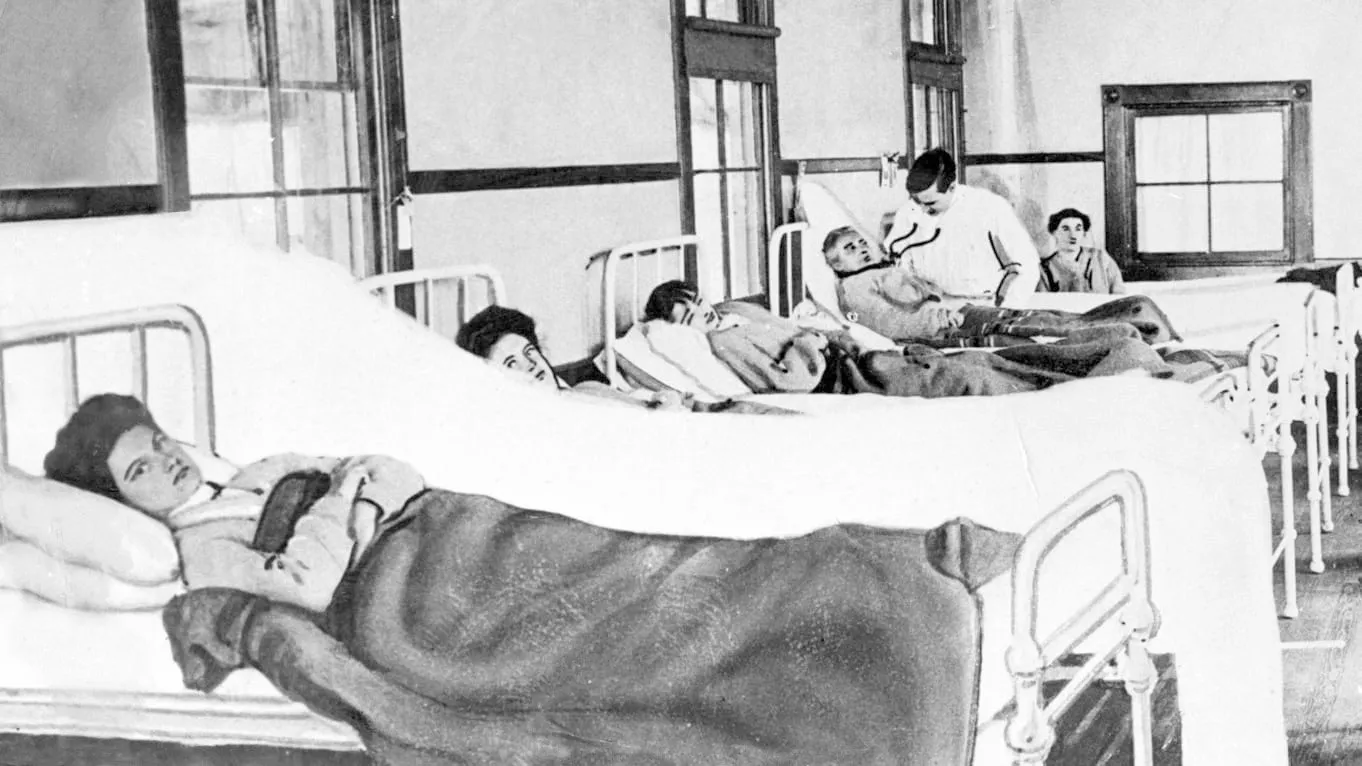 Illustration: Mary Mallon in hospital. Newspaper illustration, The New York American, 1909