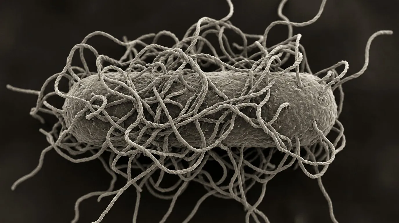 Rendering: Salmonella Typhi. Illustrative rendering, not a real micrograph